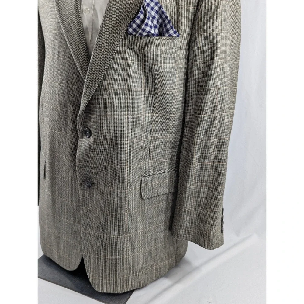 Jos A Banks Silk‎ Wool Gray Windowpane Blazer Sports Jacket Coat 46R Crosshatch